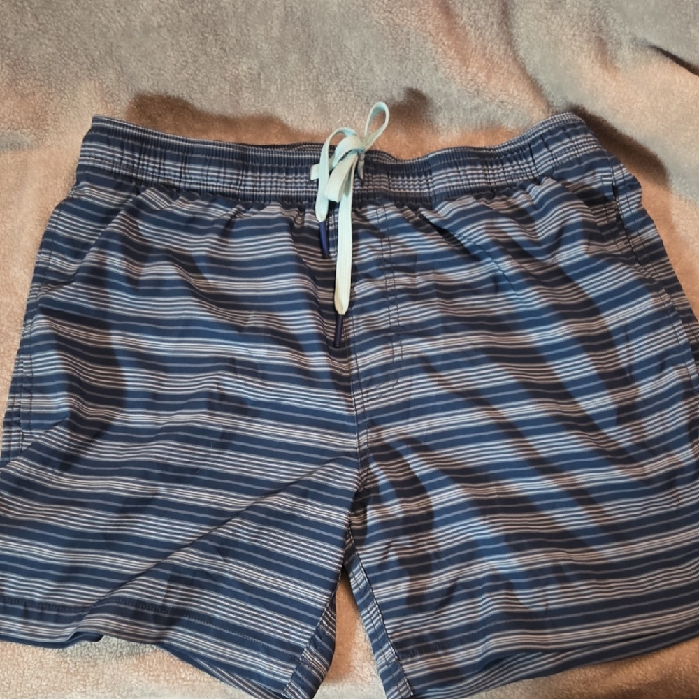 Southern Tide Navy and White Striped Swim Trunks